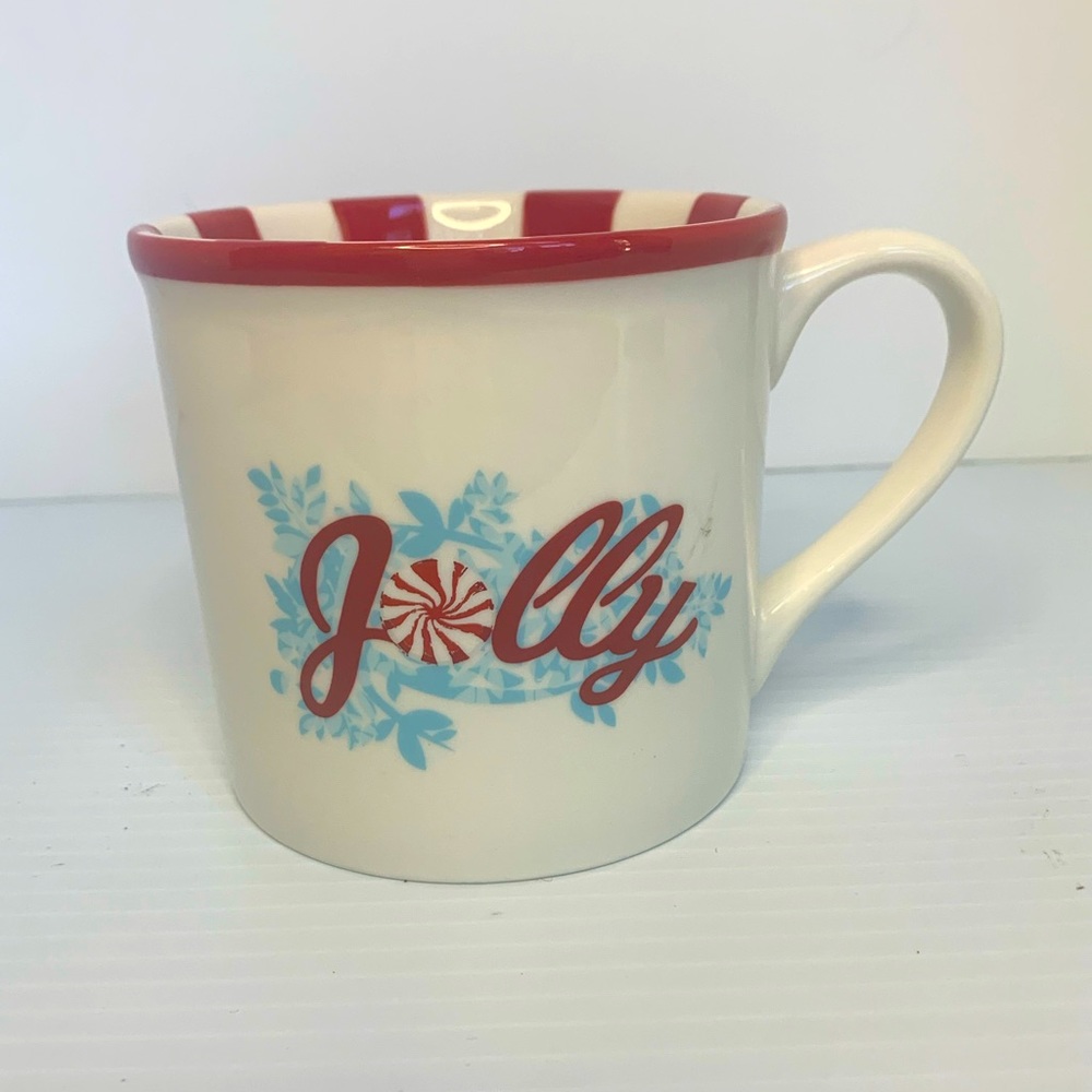 Starbucks 2007 Collectible “Jolly” Red & White Peppermint Mug, Coffee/Tea, 14oz